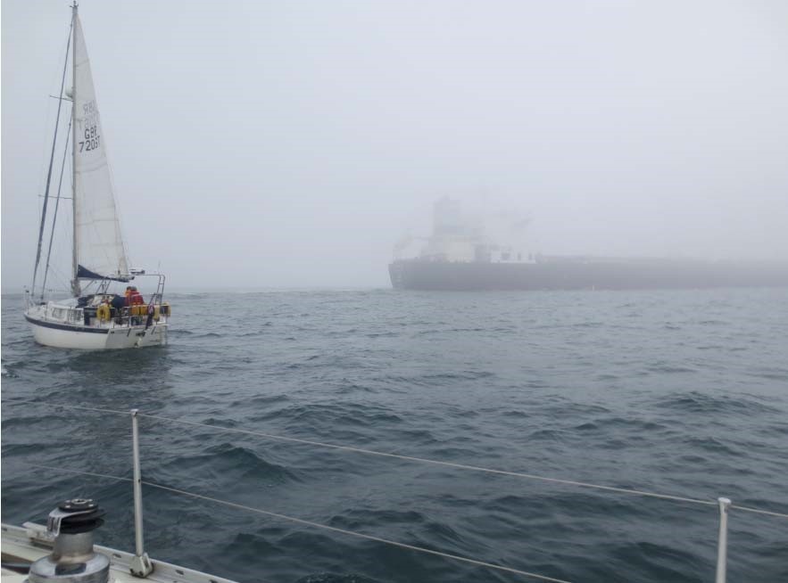 Restricted visibility: yacht has close quarters situation with bulk carrier